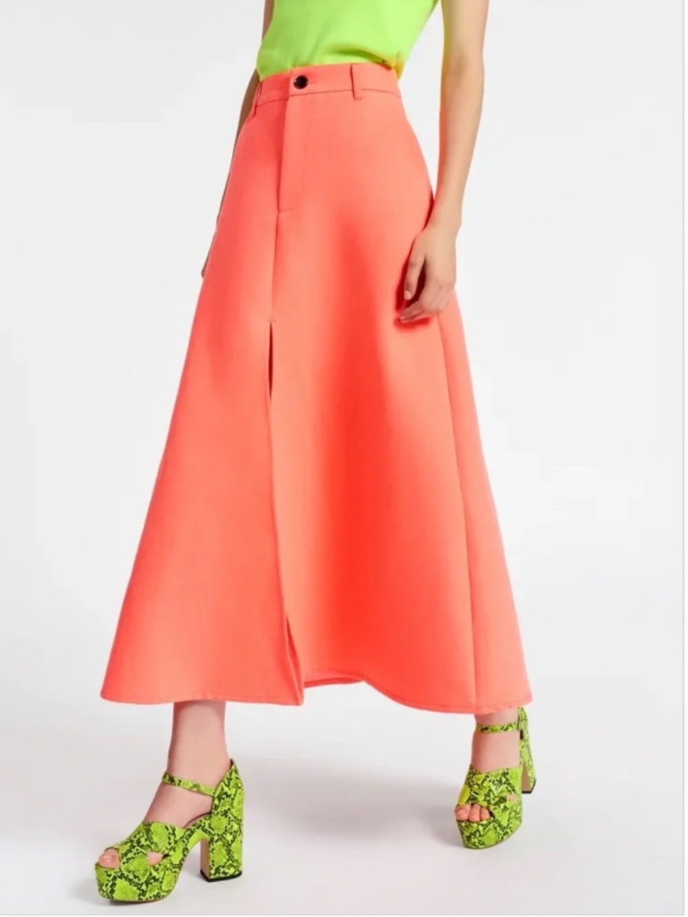 Essentiel Antwerp Women's Diner A-Line Maxi Skirt 38 Neon Coral